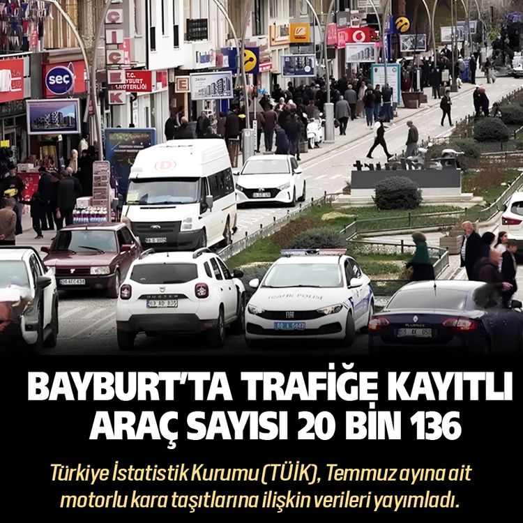 Bayburt’ta trafiğe kayıtlı araç sayısı 20 bin 136 oldu