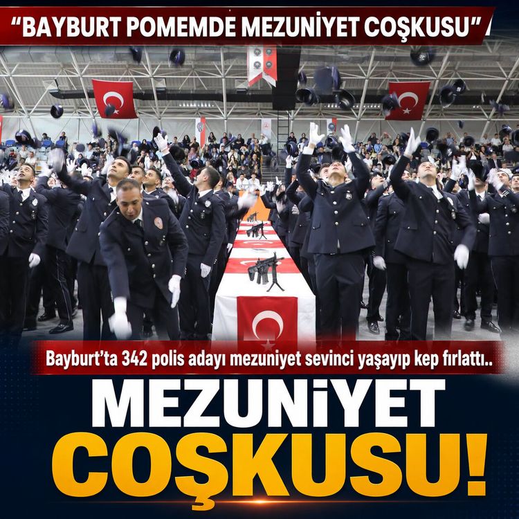 Bayburt’ta 342 polis adayı mezuniyet sevinci yaşayıp kep fırlattı.