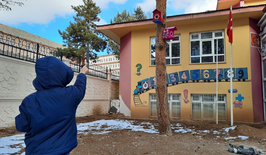 ANAOKULU ÖĞRENCİLERİNİN TASARLADIĞI KUŞ EVLERİ OKUL BAHÇESİNDEKİ YERİNİ ALDI